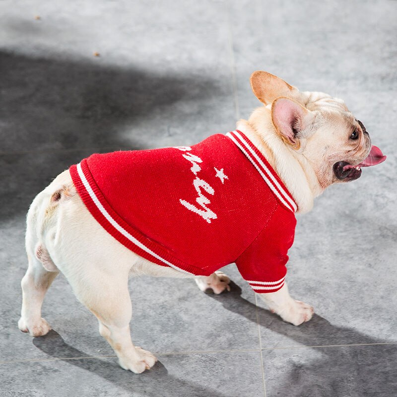 Fathin varm hund genser fransk bulldog liten stor bokstav hundeklær sml xl: Rød / S