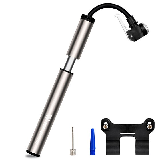 WEST BIKING Portable Mini Bike Pump High Pressure With Hose Mountain Road Bicycle Schrader Presta Valve Alloy Cycling Inflator: 120PSI Silver