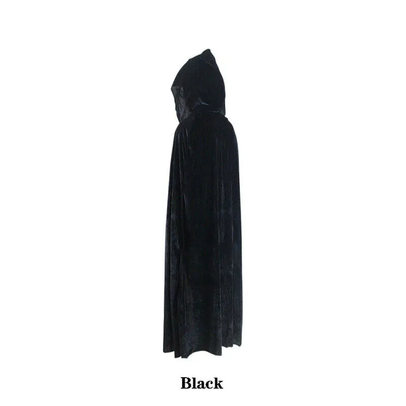 Combhasaki-capa de veludo para adulto, capa com capuz, traje medieval, bruxa, wicca, vampiro, halloween, vestido de comprimento total, casacos: Preto