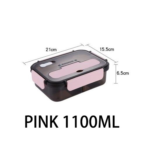 Transparent Lunch Box For Kids Food Storage Container With Lids Leak-Proof Microwave Food Warmer snacks bento box japanese style: PINK 1100ML