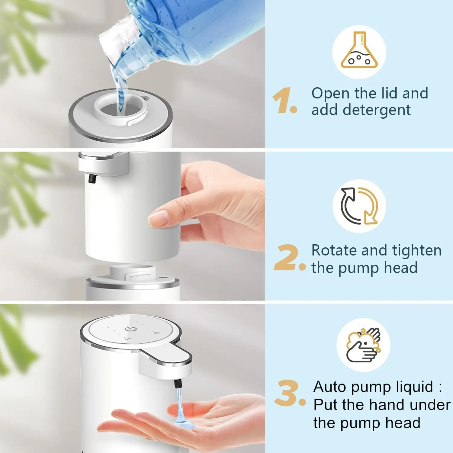 Distributeur automatique de savon désinfectant pour les mains, distributeur électrique de liquide/mousse sans contact avec capteur infrarouge et Rechargeable par USB