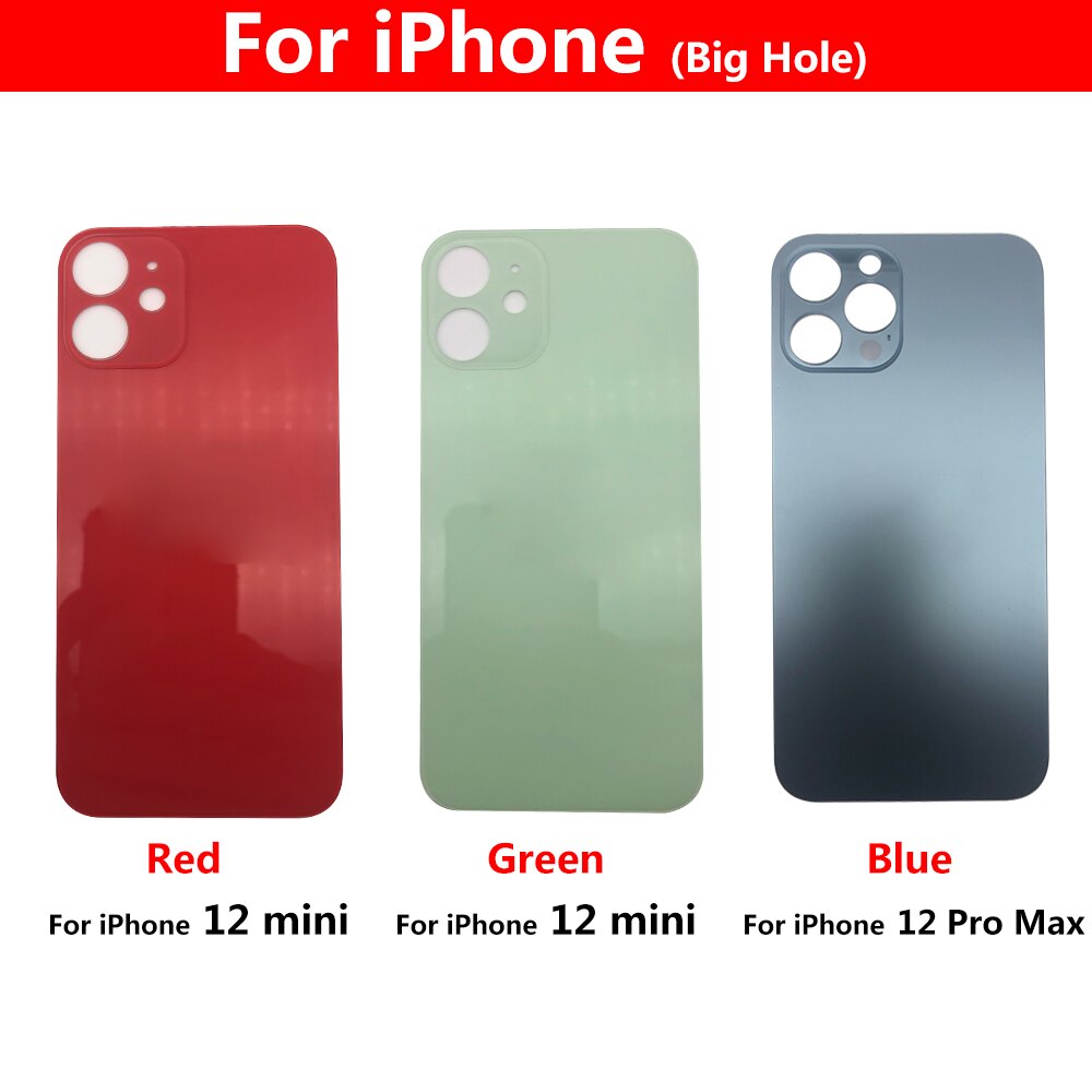 Big Hole Glass Back Cover For Iphone 12 Pro Max 12 Mini Battery Back Cover Glass Rear Door Replacement Housing