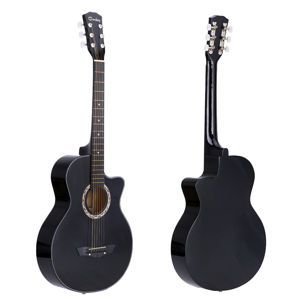 Guitar 38" Guitar Guitarra 38 inches Acoustic Folk Guitar Basswood 6-String Guitar for Student Beginner Black