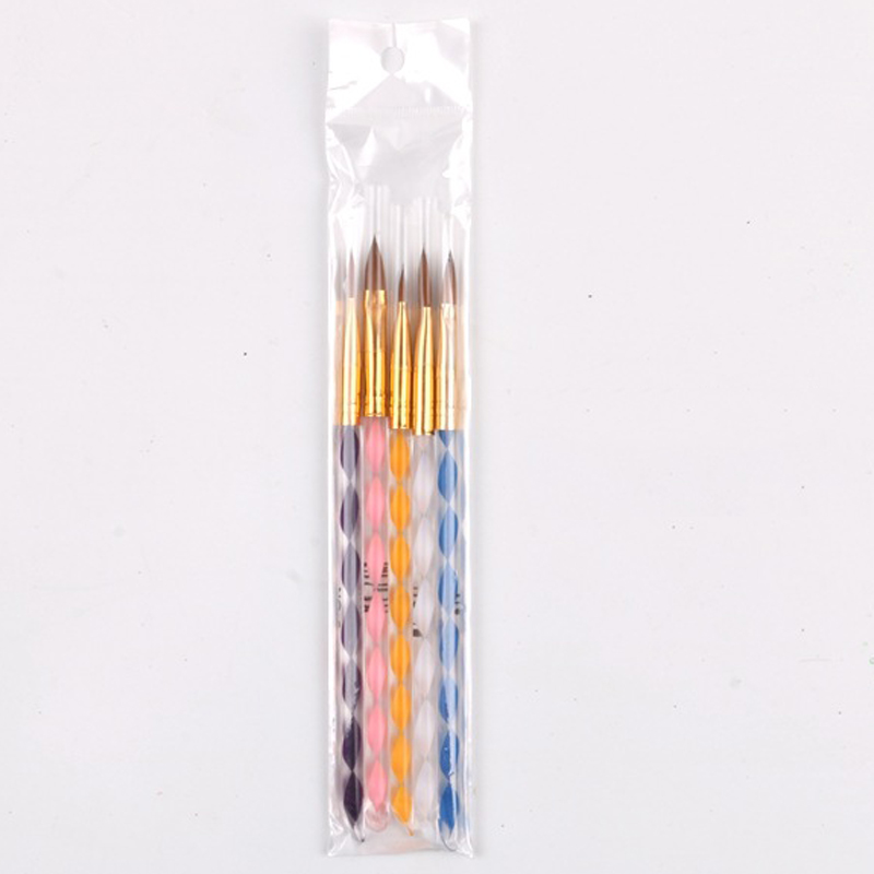 5 stks/partij Nail Art Brush Acryl Crystal Nail Carving Schilderen Pen UV Gel Polish Cuticle Pusher Puntjes Gereedschap Set