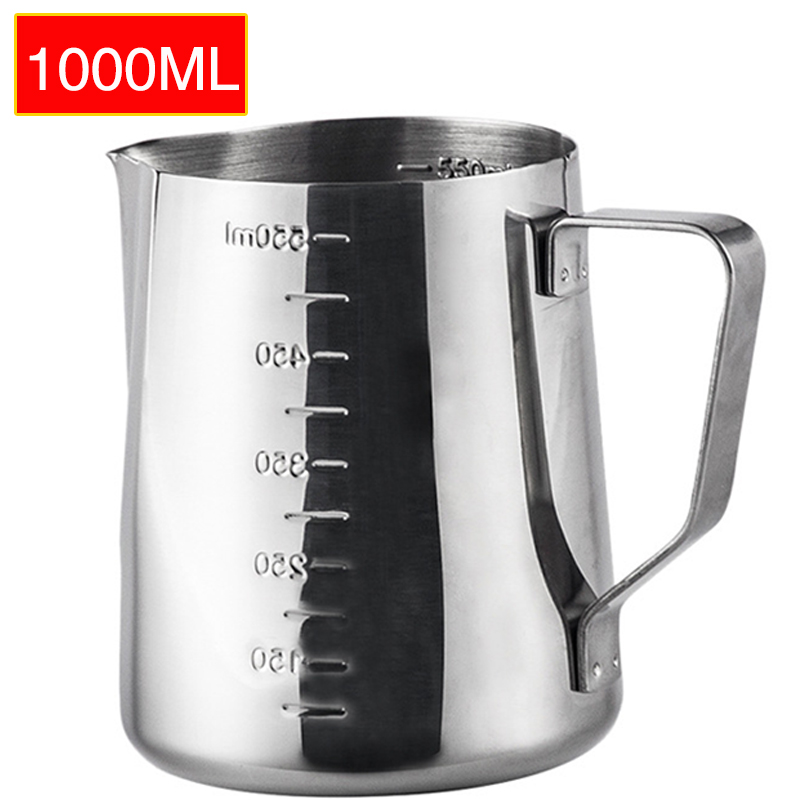 Stainless Steel Milk Frothing Jug Thick Coffee Milk Foamer Mugs Italian Latte Art Jug Milk Pitcher Frother Cup scale 350 -1000ml: scale 1000ml