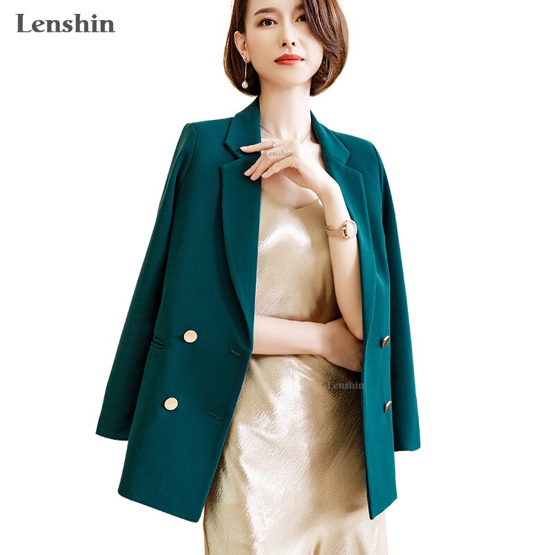 Lenshin Double boutonnage contraste manches Blazer en vrac haute-rue décontracté Style veste bureau dame manteau usure