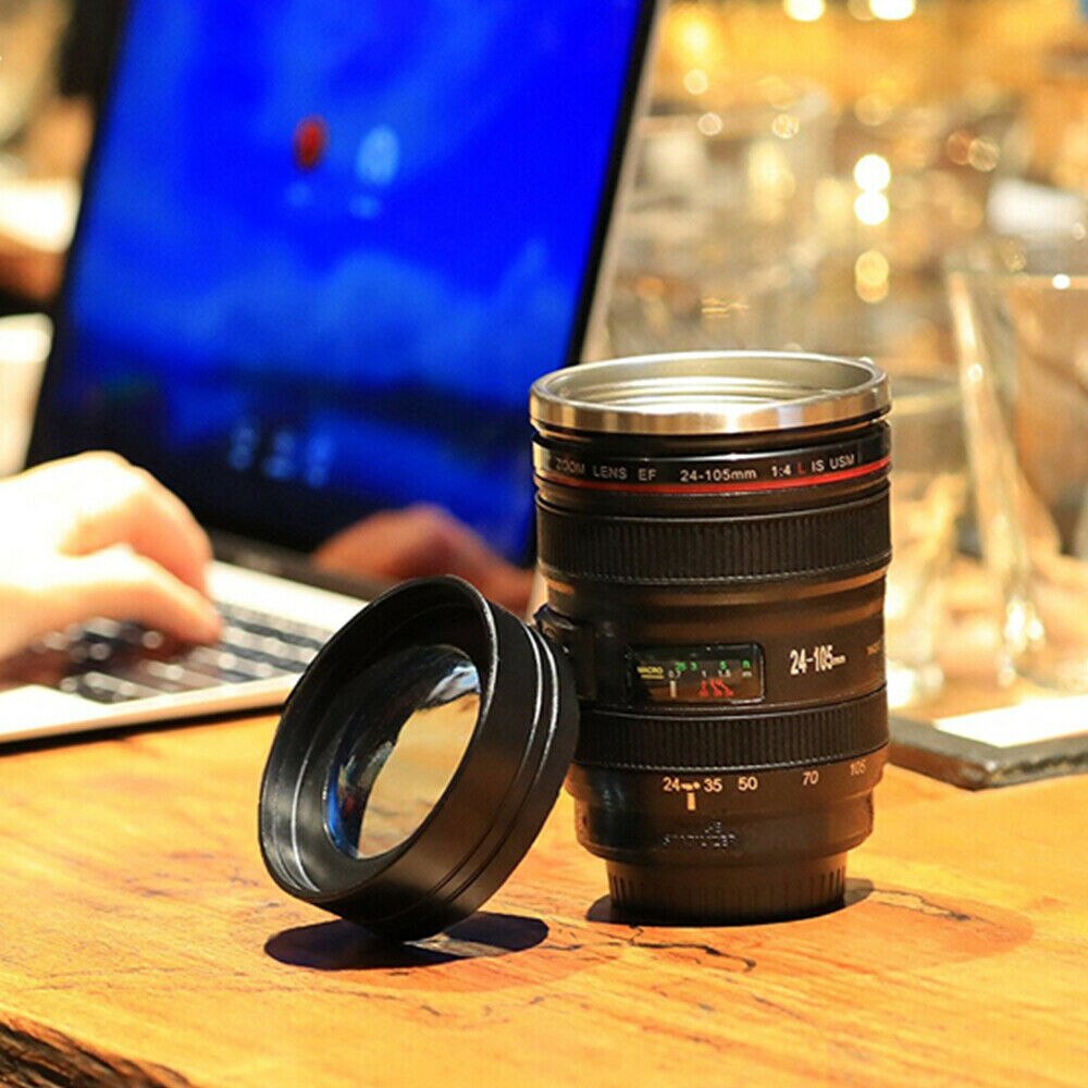 400ml Stainless steel liner Camera Lens Mugs Coffee Tea Cup Mugs With Lid Novelty Thermocup Thermo mug