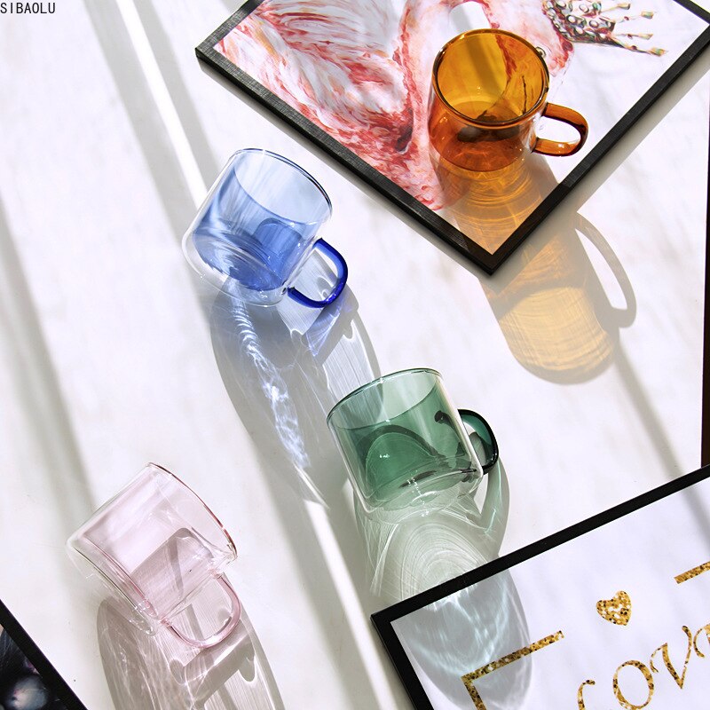 Kleur Transparant Glas Koffie Hoge Borosilicate Met Handvat Havermout Ontbijt Cup Hittebestendig Kopje Thee Thuis Koffie Cup