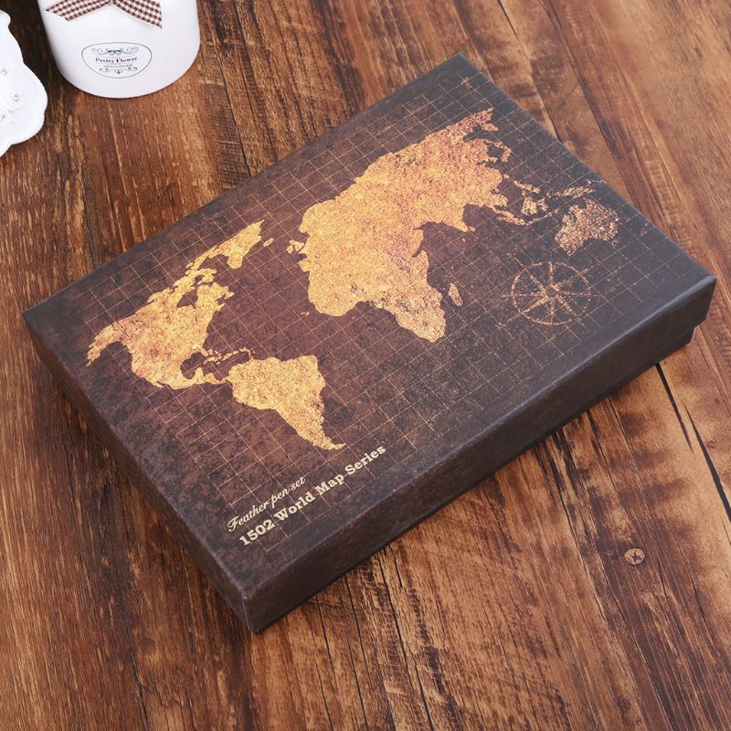 Vintage Feather Quill Dip Pen Fountain Pens With Ink +3 Nibs Set Box Stationery