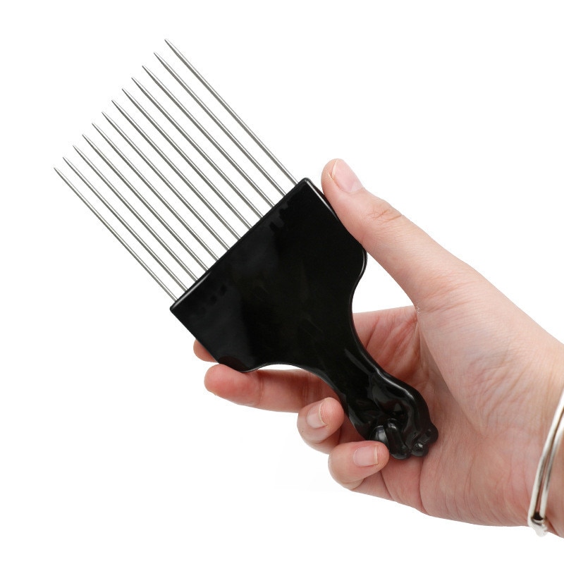 Peine de púas de Metal negro para uso en salón, 1 unidad, peines para el pelo, Dientes anchos, horquilla, cepillo para pelo rizado