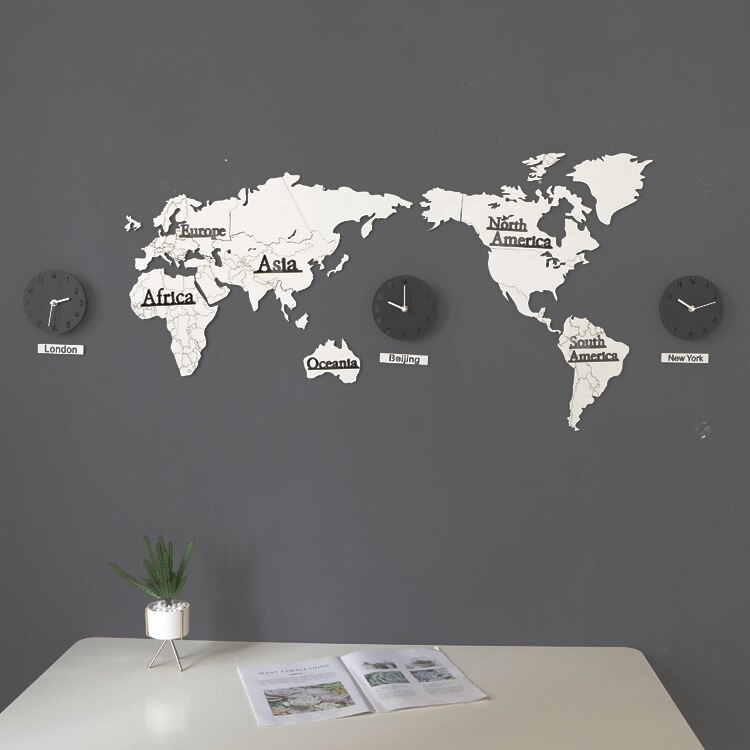 Relojes de pared con Mapa Mundial grande, Relojes de pared con moderno, reloj acrílico Ultra silencioso, con brillo Digital en la oscuridad,: white black