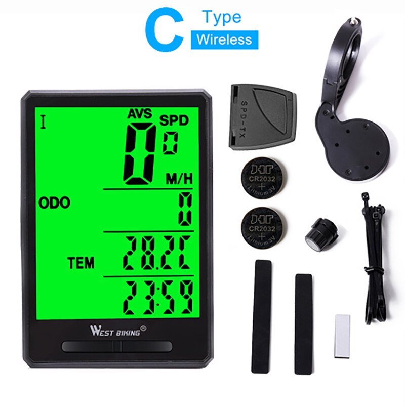 WEST BIKING Portable Bicycle Computer Wireless Wired Backlight Digital Speedometer Bike Computer Ultralight Bicycle Accessories: C wireless button