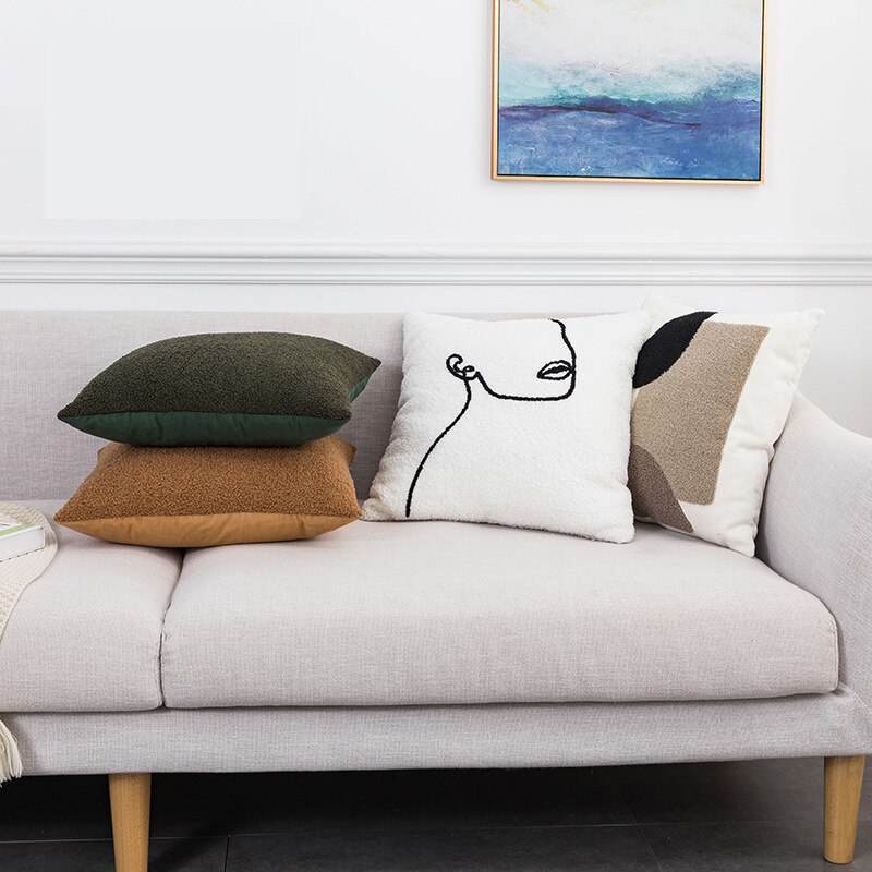 Abstrakt broderi pudebetræk 45 x 45cm hvidt geometrisk pudebetræk håndlavet bomuld til sovesofa stol stue hjem