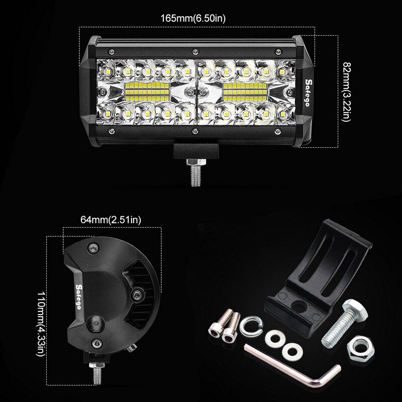 Safego-Barra de luz LED de trabajo de 3 filas, 6,5 ", 120W, para Tractor, barco, todoterreno, 4x4, ATV, SUV, motocicleta