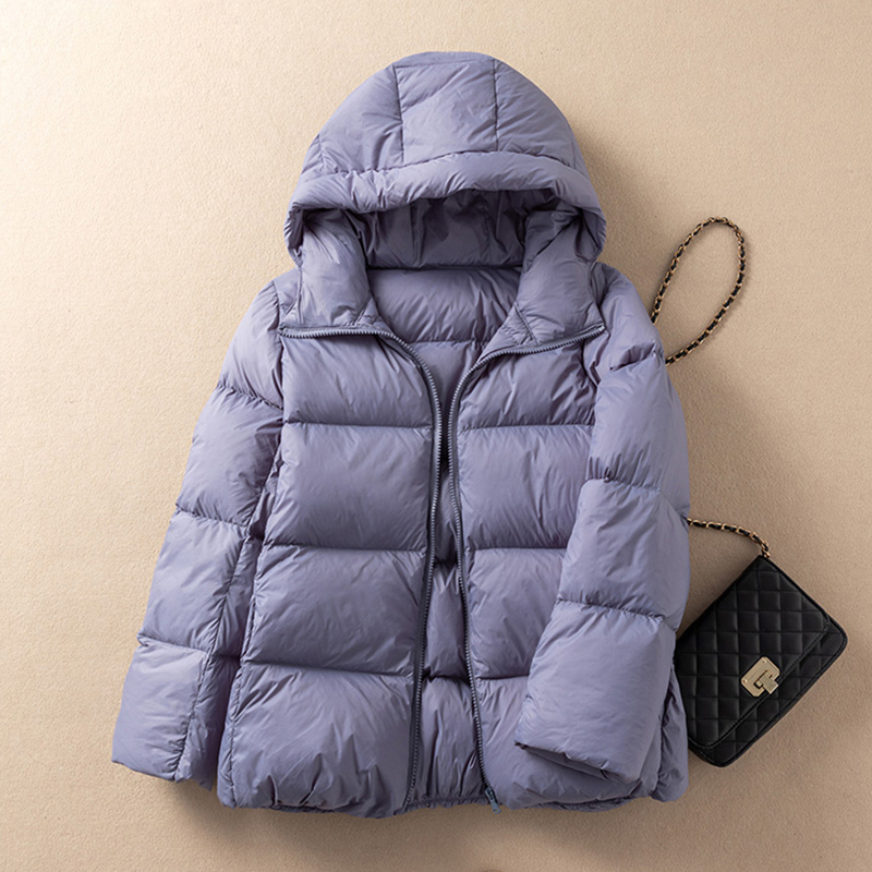 Lagabogy 2025 zima Nowy światło zakapturzony ciepły rozdymka kurtka kobiety 90% biały kaczka w dół miękki płaszcz kobieta zwykły chleb niski Outwear: M / FIOLETOWY