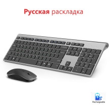 Wireless Keyboard and Mouse Set Russian layout USB Interface 2.4G Full Size Keyboard 108 Keys Mute Mouse For Apple Mini Windows: black