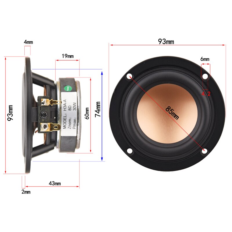 HIFIDIY LIVE hifi 3.6 3.5 inch 93mm Full frequency speaker unit 8 OHM 30W High Alto bass loudspeaker H3A-A