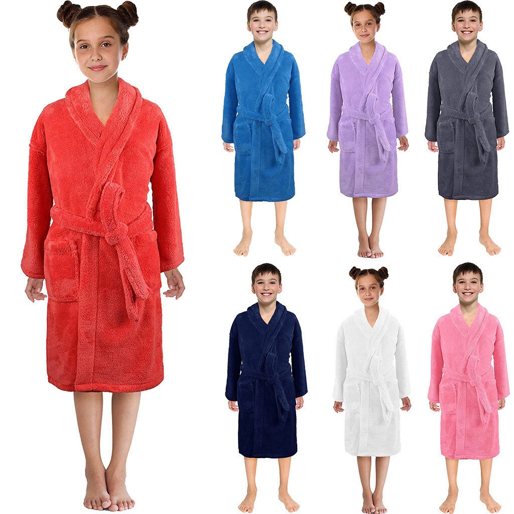 Vinter höst barnrock pyjamas för barn solid flanell varm barn nattkläder handduk nattlinne pojkar flickor badrockar
