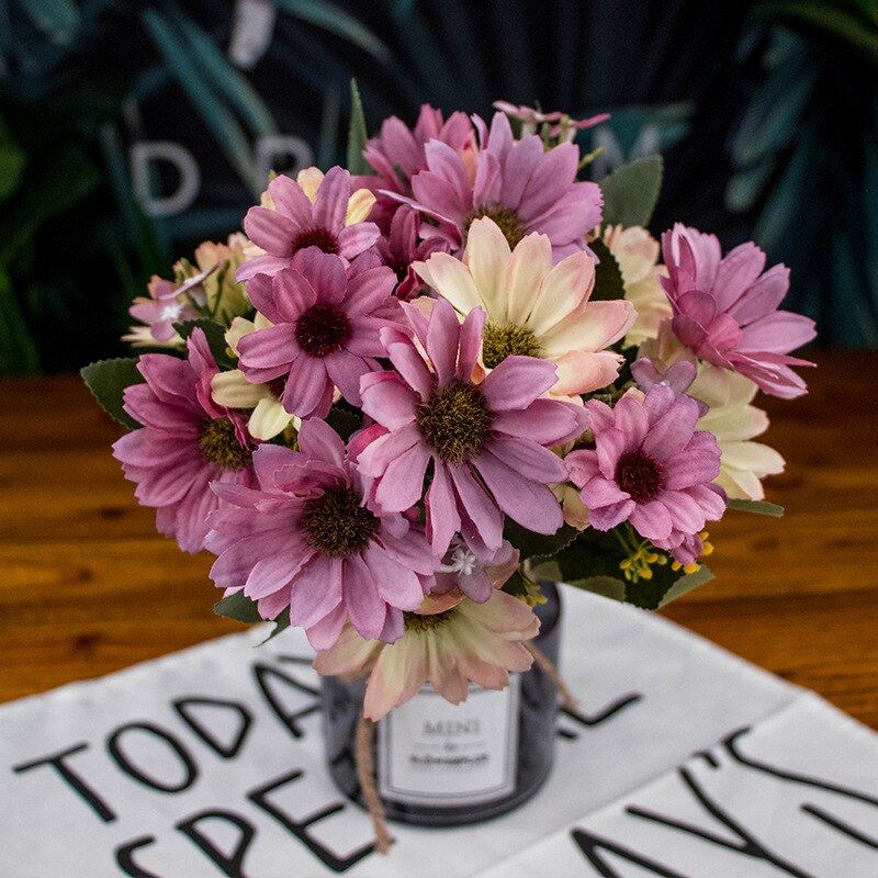 Silke holland krysantemum rosa konstgjord blomma bukett plast tillbehör hem vardagsrum bröllop diy bord de