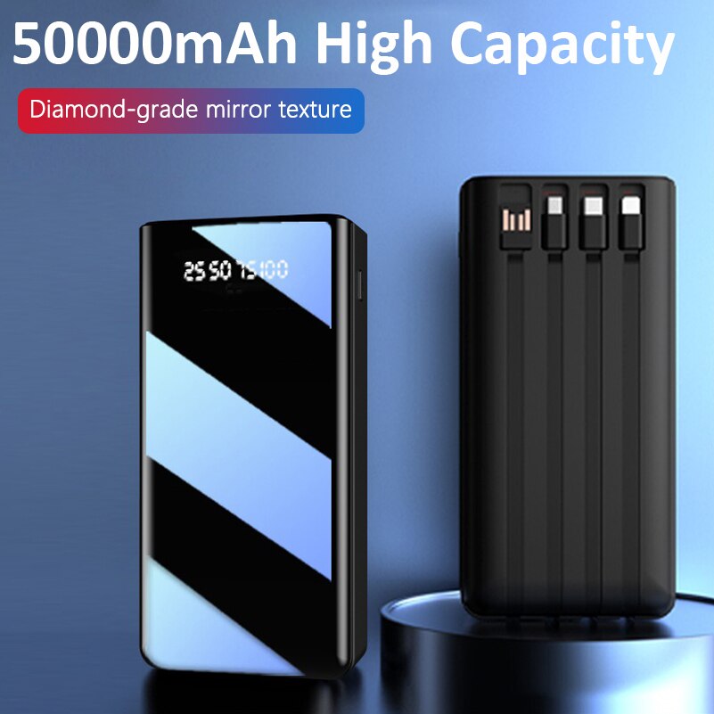 50000Mah Power Bank Grote Capaciteit Spiegel Led Display Powerbank 2.1A Snel Opladen Externe Batterij Oplader Voor Xiaomi Samsung