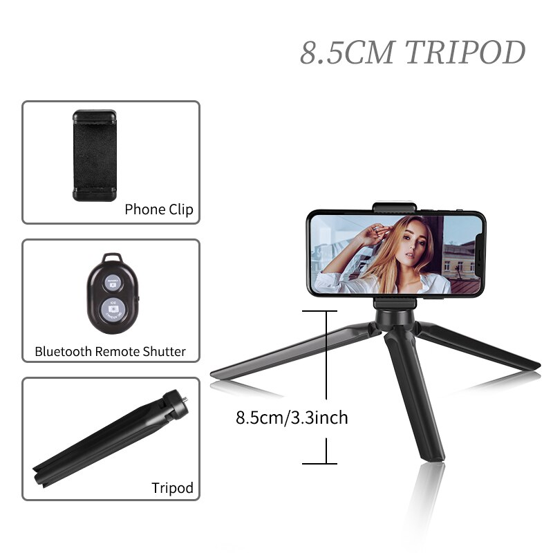 Treppiede SH Selfie 1/4 treppiede in alluminio con testa a vite per supporto per telefono fotocamera digitale con telecomando compatibile con Bluetooth: 8.5CM