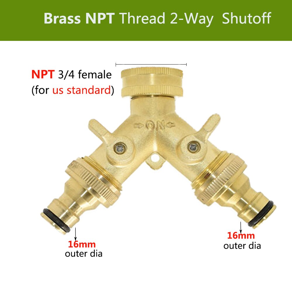 3/4 ''16Mm Zware Messing Y Splitter Bsp/Npt Dual Outlet Tap Connector 2 Way Adapter 2 kleppen Tuin Irrigatie Gewrichten