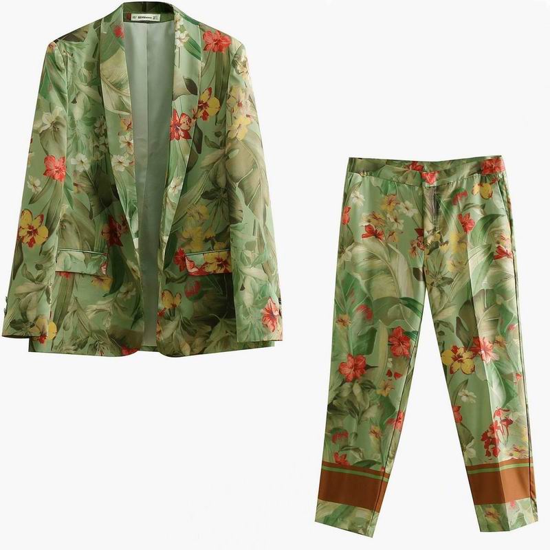 Women Pant Suits Spring Floral Prints Clothing Modern Lady's Casual Blaze and Mid-Calf Pants