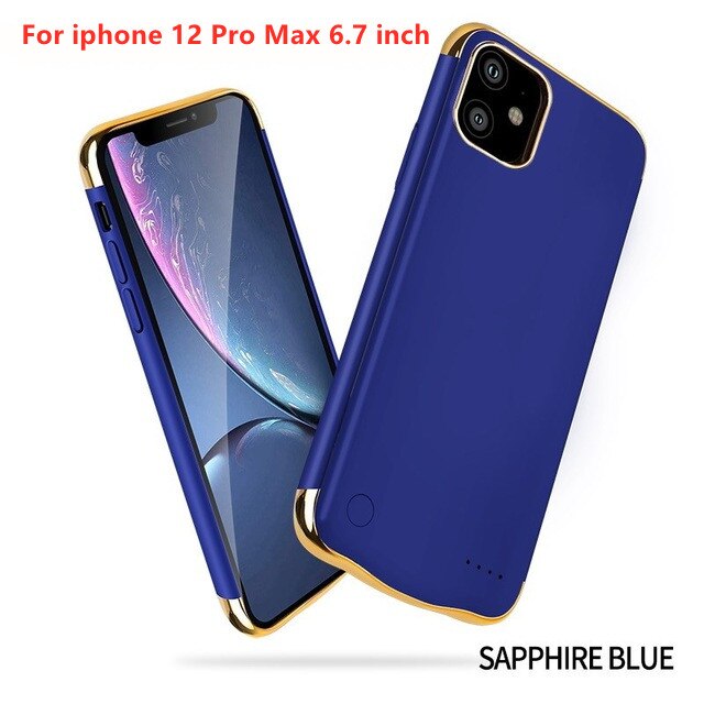 6000Mah Uitgebreid Telefoon Batterij Power Case Voor Iphone 12 Pro Max 6.7 Inch Backup Batterij Oplader Draagbare Power bank Case: Blue (6.7inch)