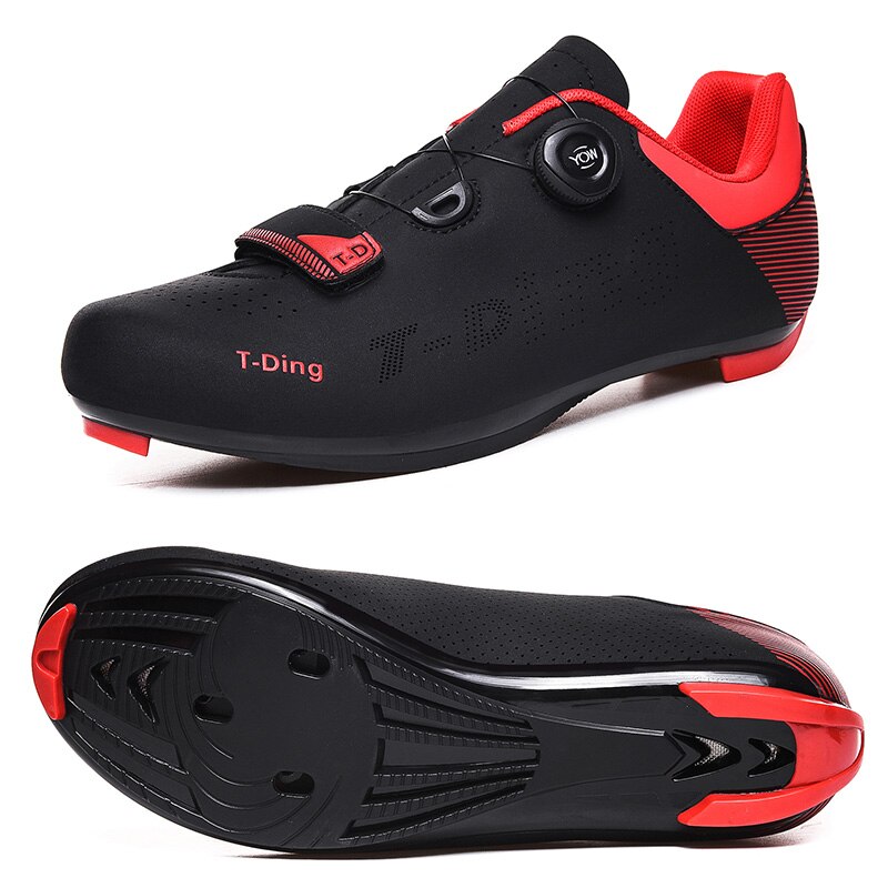 Männer Rennrad Schuhe Fahrrad Turnschuhe Anti-Unterhose Atmungsaktive Radfahren Schuhe selbst-Verriegelung Triathlon Sportschuhe Zapatos Bicicleta: T011-Schwarz / 10,5
