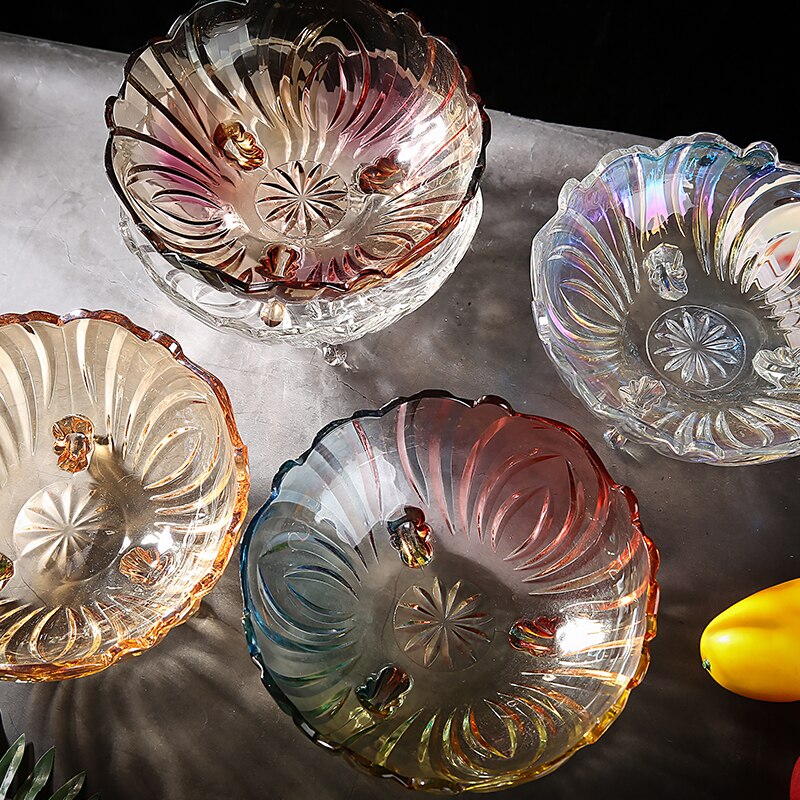 Plato grande de vidrio engrosado para fruta, cesta de fruta, cambio de Color, 4 colores opcionales