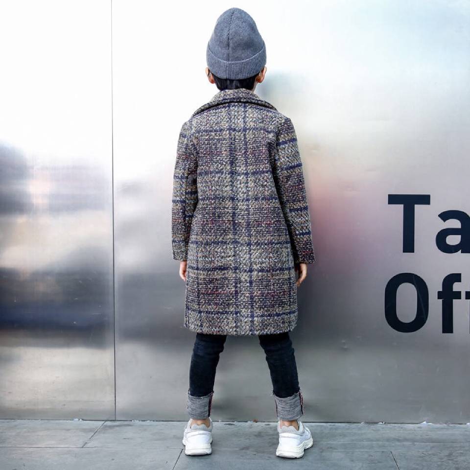 Lange Wollen Jas Voor Jongens Plaid Jassen Dikke Jongen Wollen Winterjas Kids Snowsuit Jongen Blends Jassen Kinderen Jas Baby jongen Kleding