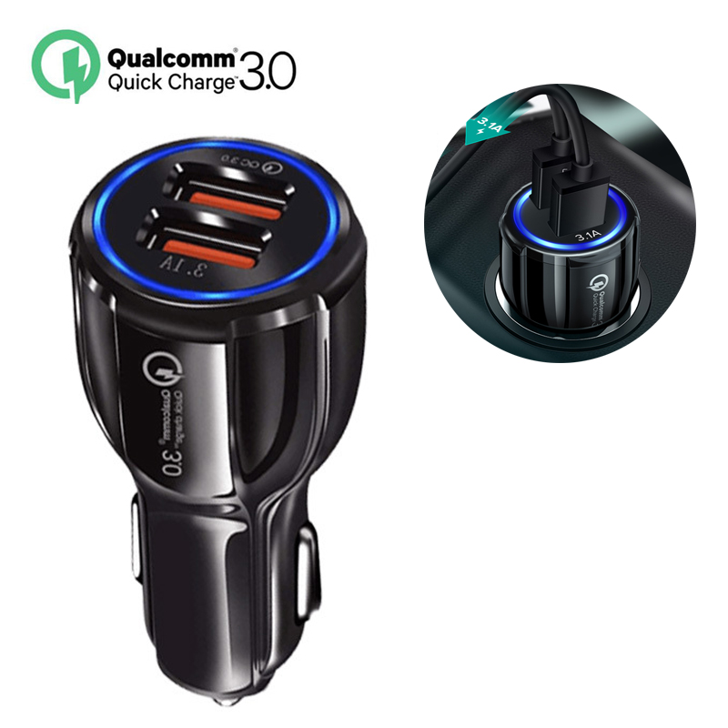Quick Charge 3.0 Autolader Draagbare 5V 3.1A Snel Opladen GPS Dual USB Auto-Oplader Voor iPhone Samsung huawe Dubbele USB Lader