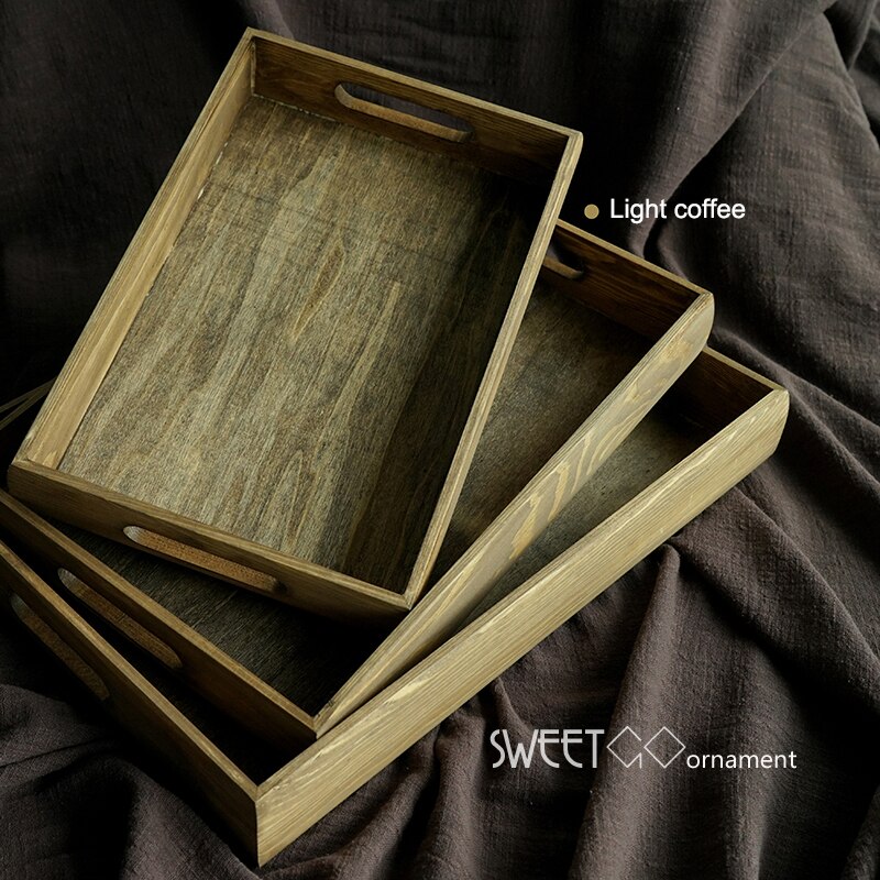 SWEETG Vintage bandeja de madera hecha a mano rectángulo cupcake pallet Decoración de mesa de boda perfume/maquillaje/comida/caja de almacenamiento de joyería
