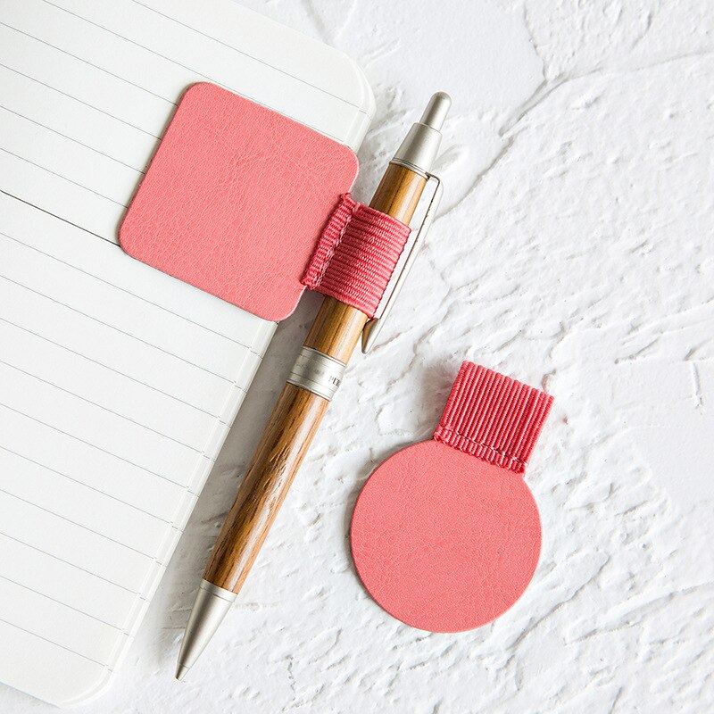 Porte-stylo auto-adhésif en cuir coloré, pince pour revues à la moelle, papeterie, fournitures scolaires et de bureau