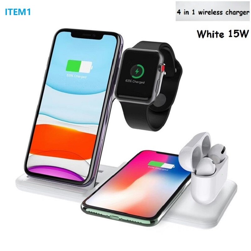 15W QI Drahtlose Ladegerät Stehen Halter 4 In 1 Schnelle Lade Dock Station Faltbare Für iPhone 11 XR X 8 Apple Uhr Airpods iWatch: ITEM1 White