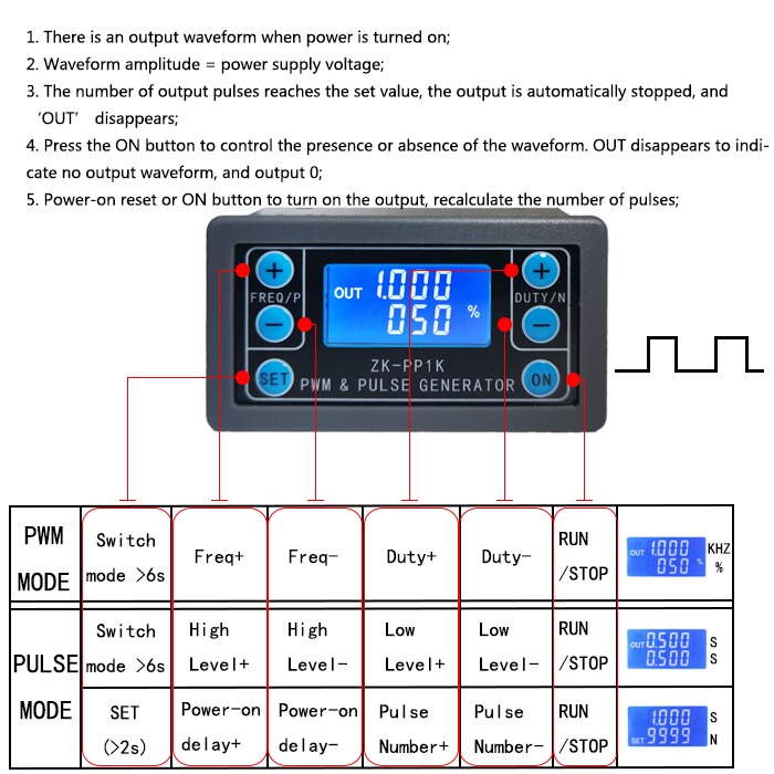 Zk -pp1k pwm pulsfrekvens duty cycle justerbar modul firkantbølge rektangulær bølge signal funktion generator