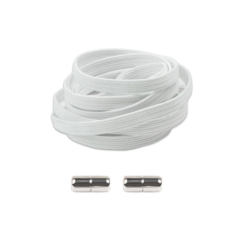 1 paar veters zonder strik, platte elastische veters, kindersneakers voor volwassenen, veters, snelle, luie veters, schoenveters met metalen capsulegesp: Wit