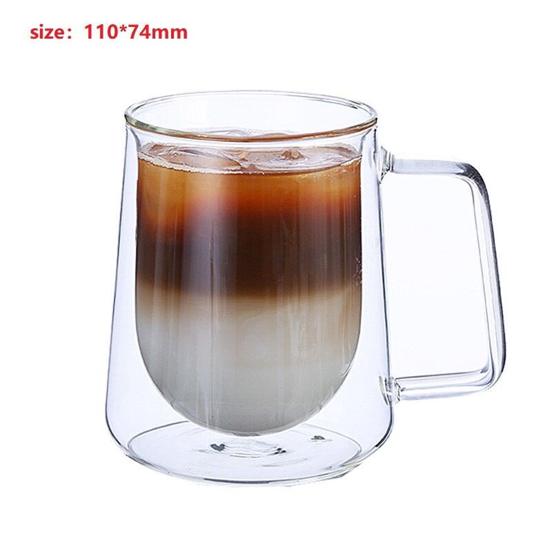 Varmebestandigt glas vandkop dobbelt lag krus med låg drik mælk kaffe juice kopper isoleret kop drikke flaske drikkevarer: D -400ml