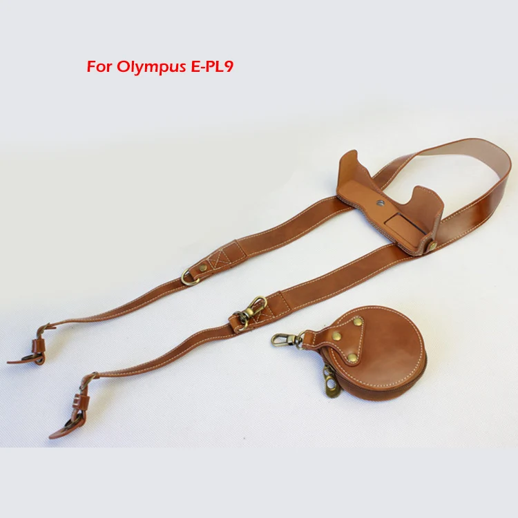 PU Leather case half body Cover Camera Bag For Olympus pen E-PL9 E-PL8 EPL7 EPL8 EPL9 protector shell strap With Battery Opening: Burgundy
