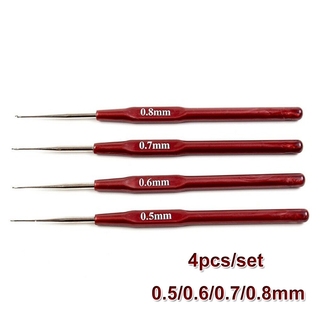 Micro gancho de ganchillo para hacer trenzas, herramienta para el cabello, 0,5mm, 0,6mm, 0,7mm, 0,8mm, mango liso, 4 unidades/lote: 4pcs-set