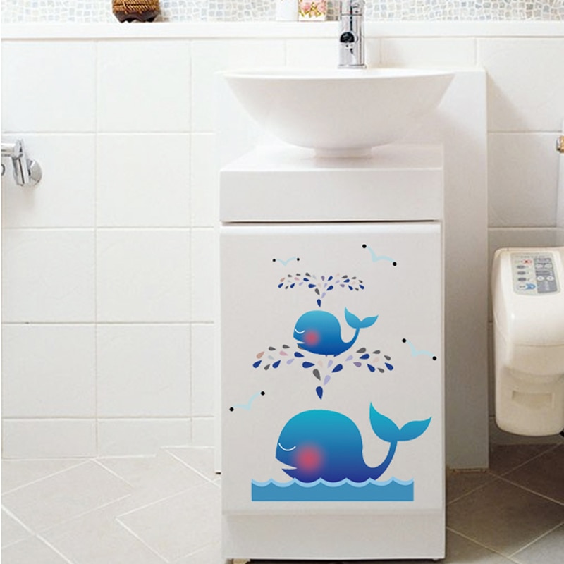 Cartoon cute whale wall stickers living room cupboard Home Decor kids room Decal waterproof Removable toilet stickers decoration