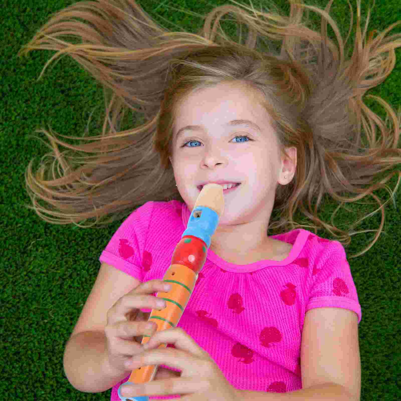 2Pcs Wooden Flute Cartoon Flute Musical Flute Blowing for Kids School Home