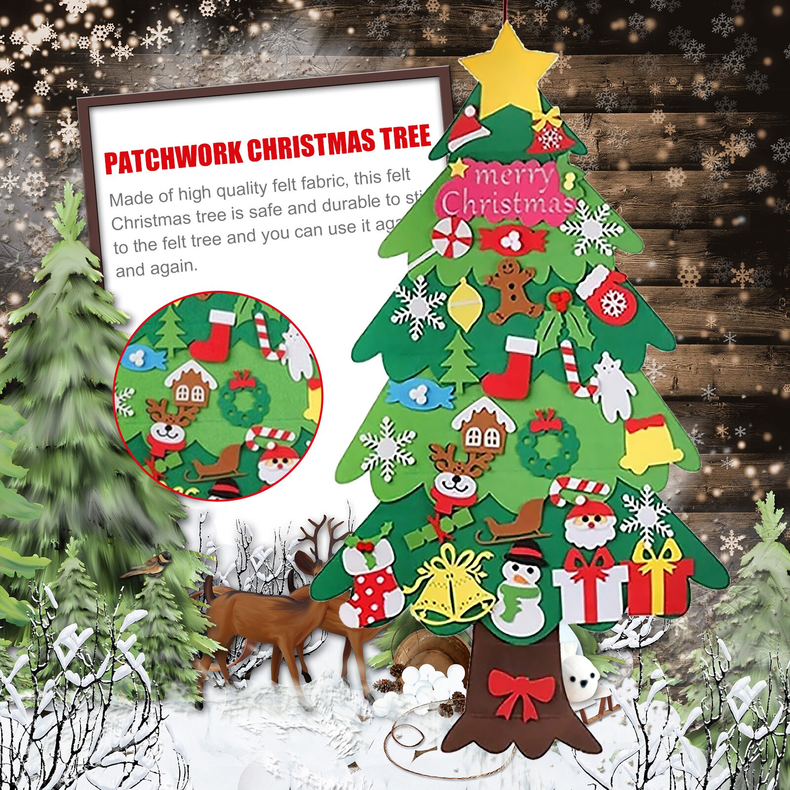 Kids DIY Felt Christmas Tree Christmas Decoration for Home Year Xstmas Decor Removable Felt Hanging Ornaments