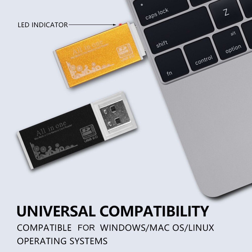 Multilector de tarjetas de memoria USB 2,0, 4 en 1, Accesorios para ordenador portátil SD/SDHC/Mini SD/MMC/TF/MS/SD Ultra/RS-MMC/HS-MMC/MS Pro