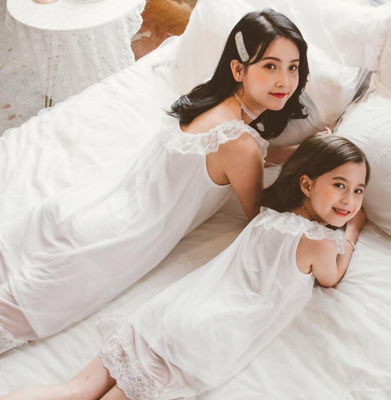 Sommar tjej vit rosa nattlinne prinsessklänning barn pyjamas nattlinnen för tjejer barn nattklänning flicka spets sovklänning