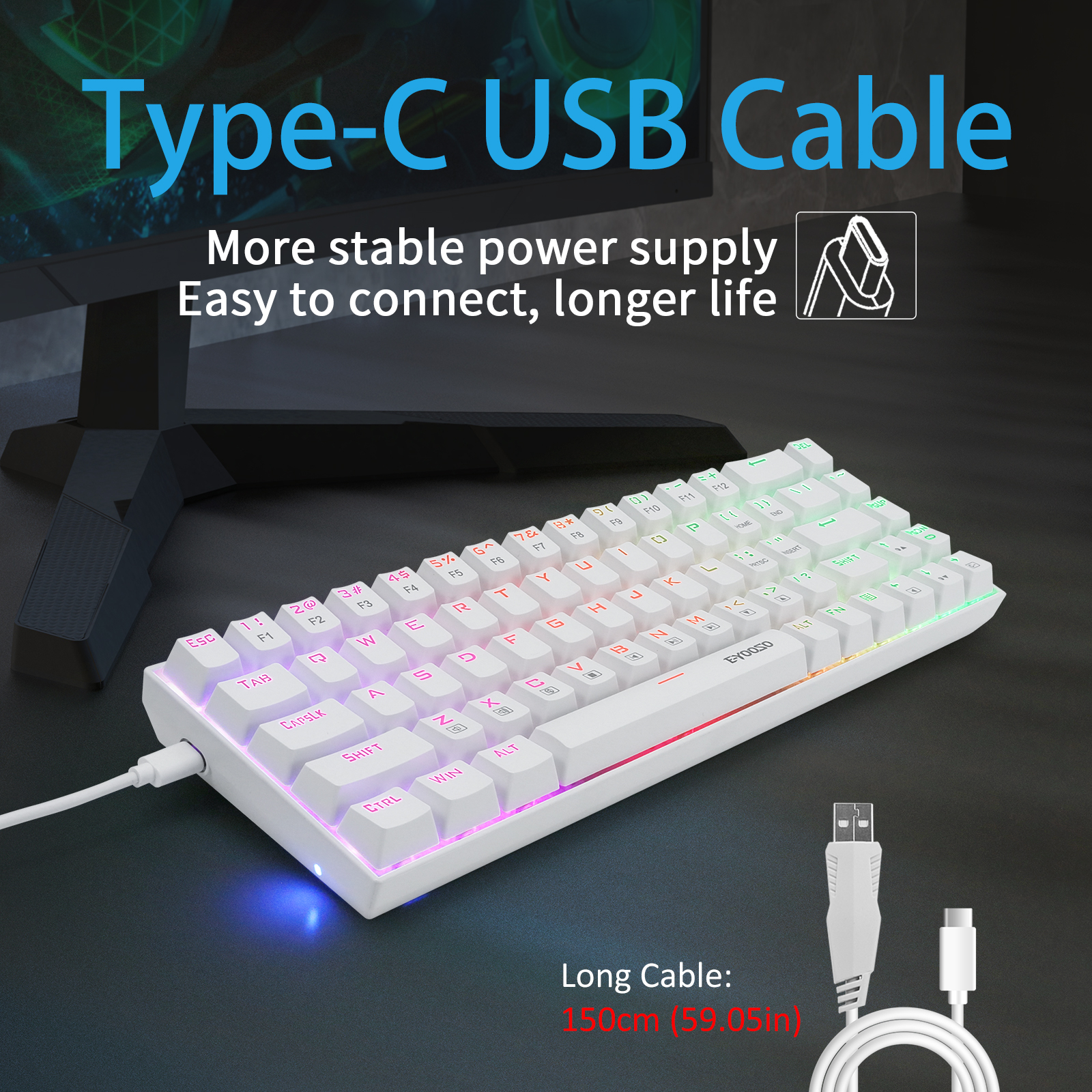 Z-686 60% Mini Mechanical Gaming Keyboard , E-Yooso 68 Keys Wired RGB Backlit Dust-Proof Switch Compact for Computer
