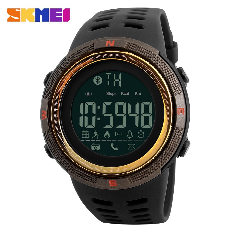 Smart Horloge Voor IOS Android Mannen Sport Horloge Calorie Stappenteller Remote Digitale mannen Smartwatch Reloj inteligente SKMEI: Gold Brown