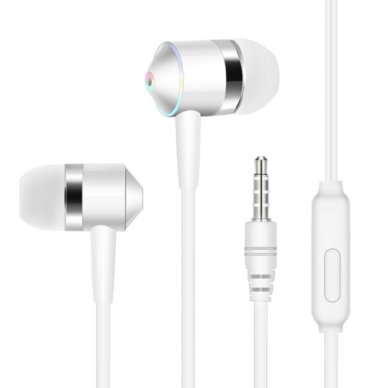 In-ear Mobile Phone Headset Line Control Subwoofer With Wheat Earphones Universal Mobile Phone Headset Accessories: White