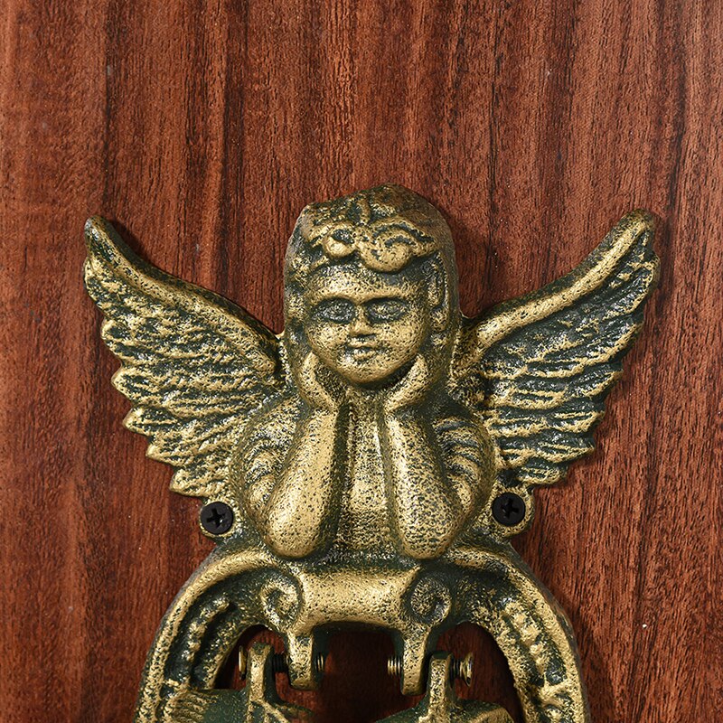Sungmor-golpeador de puerta de hierro fundido resistente, en forma de Ángel encantador y Color dorado Vintage, resistente al agua y decorativo
