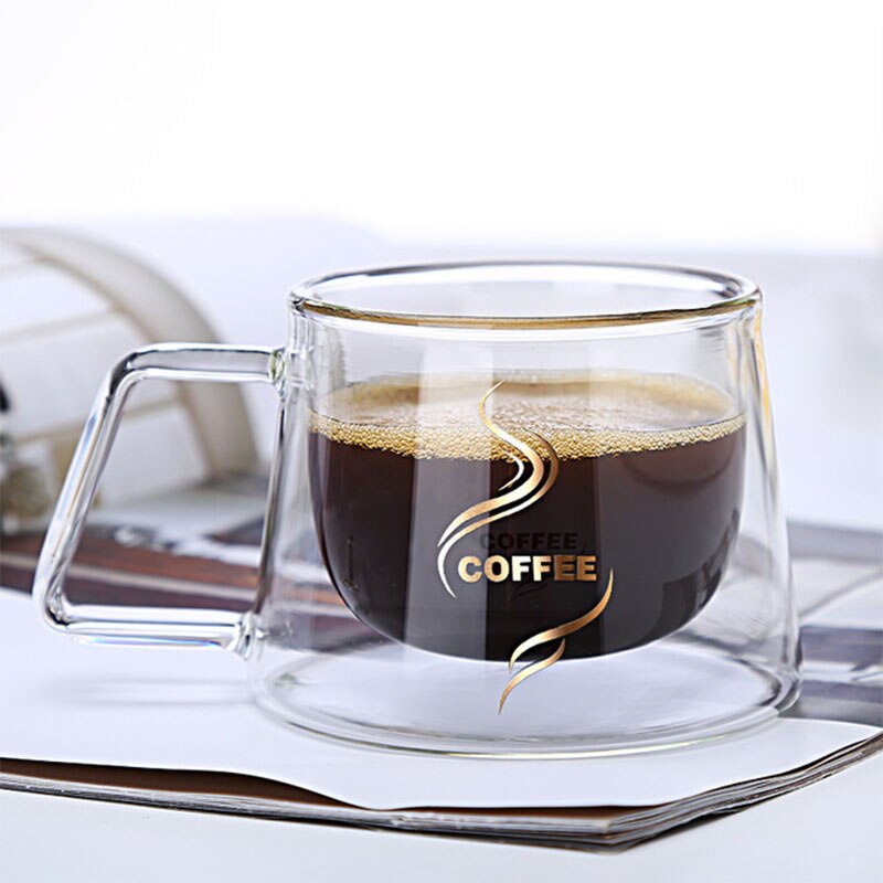 Taza de café de vidrio transparente de doble fondo, vaso de vidrio resistente al calor para leche y té
